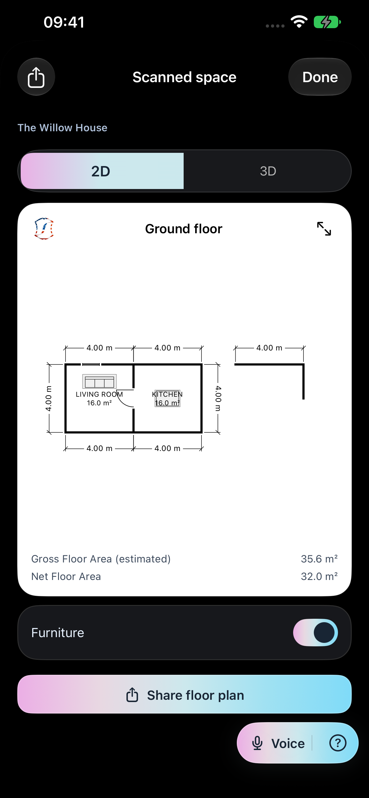 Hans4D measured 2D floor plan review in the iPhone app